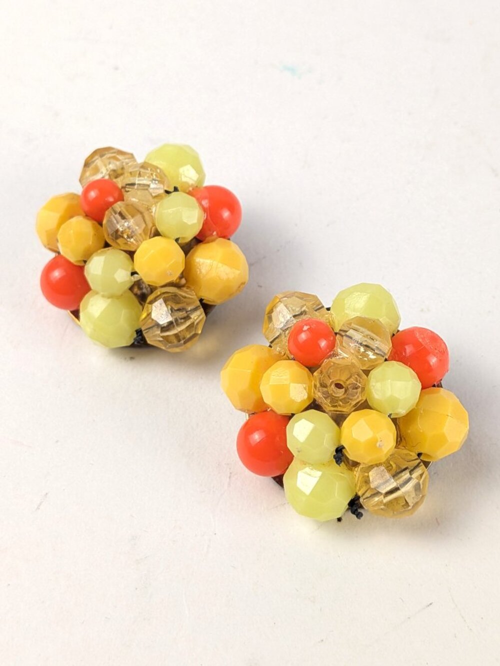 Vintage Neon Beaded Clip-on Earrings